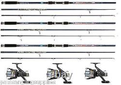 3 x Carp Fishing 3 Piece Carp Fishing Rods & Lineaeffe Carp Runner Reels