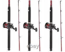 3 x Fladen Red Boat Fishing Rod + Multiplier Reel with Red Line