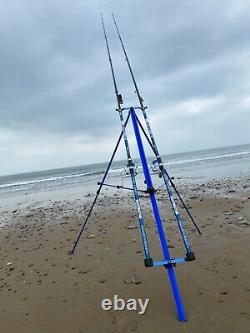 Deluxe Sea Fishing Set 2 14ft Lidsters Rods + 2 Sk7000 Sea Reels Blue Tripod