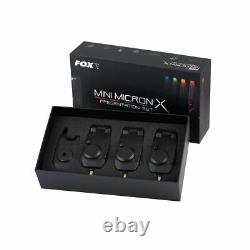 Fox Mini Micron X 3 Rod Set NEW Carp Fishing Bite Alarms Set of 3 + Receiver