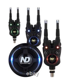 ND Tackle K9s Wireless Bite Alarm Set in Box Nightlight Snag Ears Multicolor LED