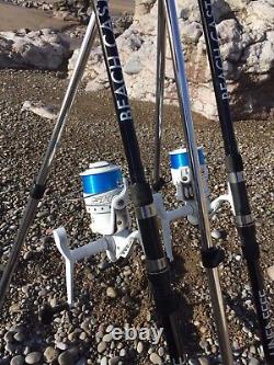 Quality Sea Fishing Set 2 X 12ft Beachcaster Rods + 2 X Sk7 Sea Reels + Tripod