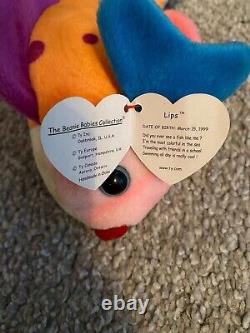 RARE TY Beanie babies LIPS the fish, 1999 with tag RARE ERRORS