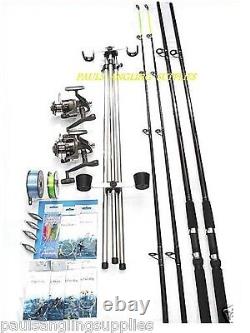 Sea Fishing 2 Rods 2 Reel Kit 12ftTripod Tackle Beach / Surf